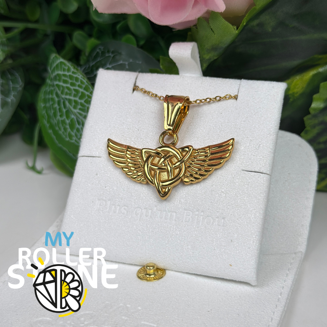 Pendentif nœud de la Trinité Ailé doré
