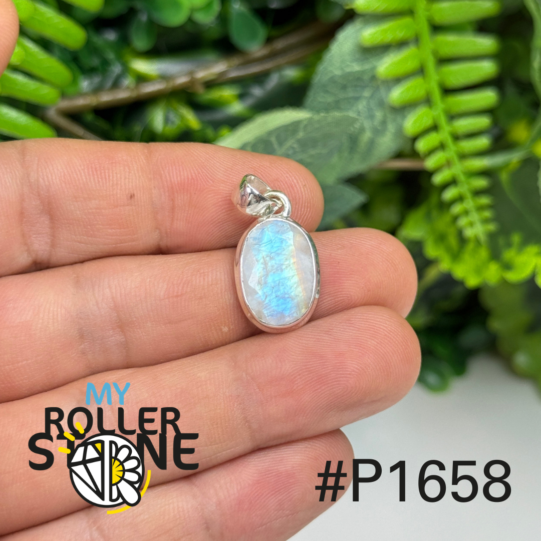 Pendentif argent pierre de lune facettée #1658