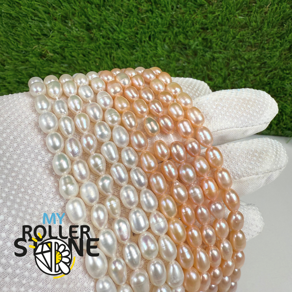 Perles d'eau douce naturelles de riz à haute brillance, 8X6 mm