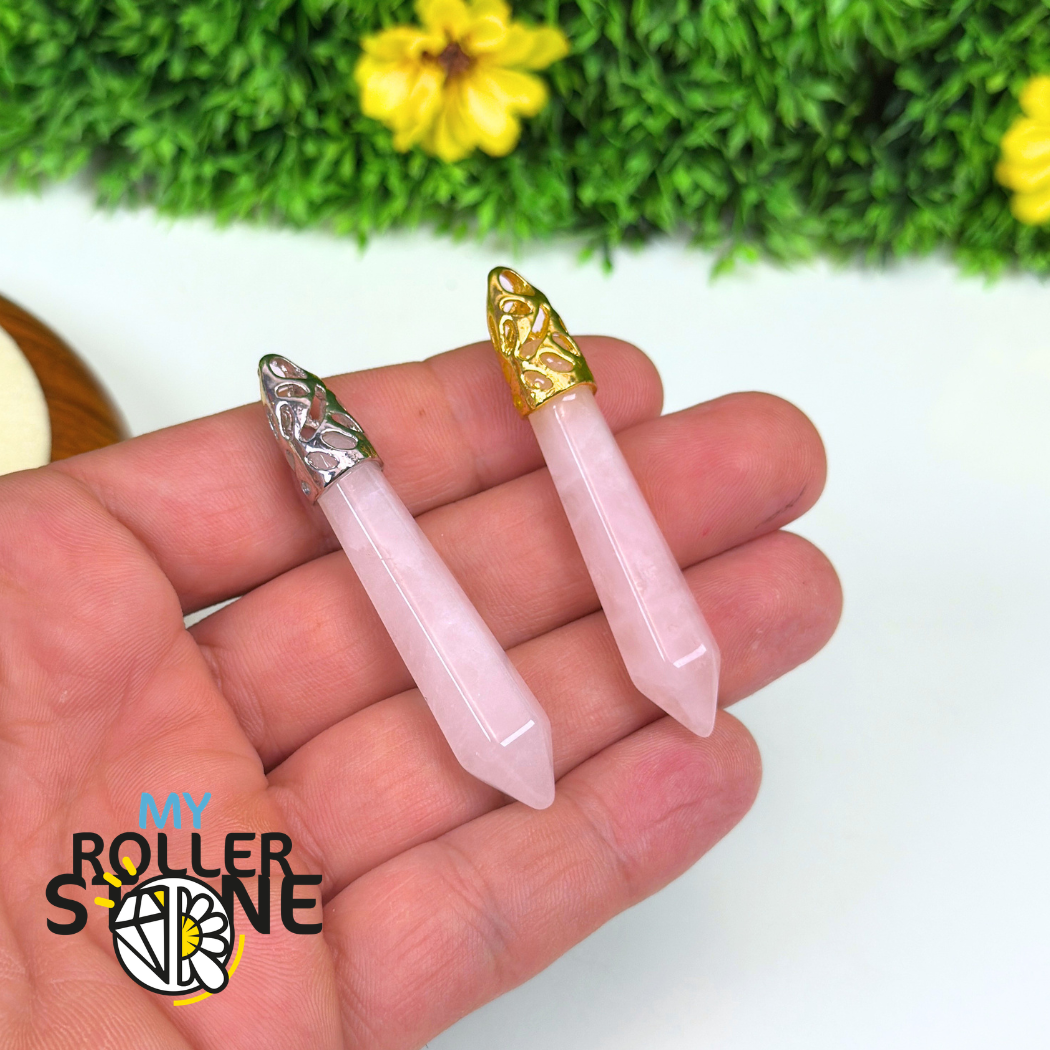 Pendentif Pointe Pierre naturelle (Quartz rose, Améthyste, Oeil de Tigre...)