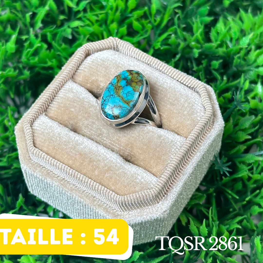 Bague Argent en Turquoise tibétaine #TQSR 2861