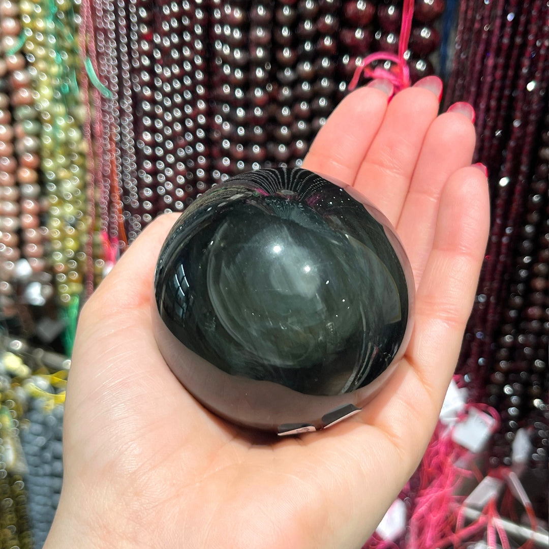 Bracelet en obsidienne oeil céleste du Mexique perles de 8mm | Cœur de  Pierres