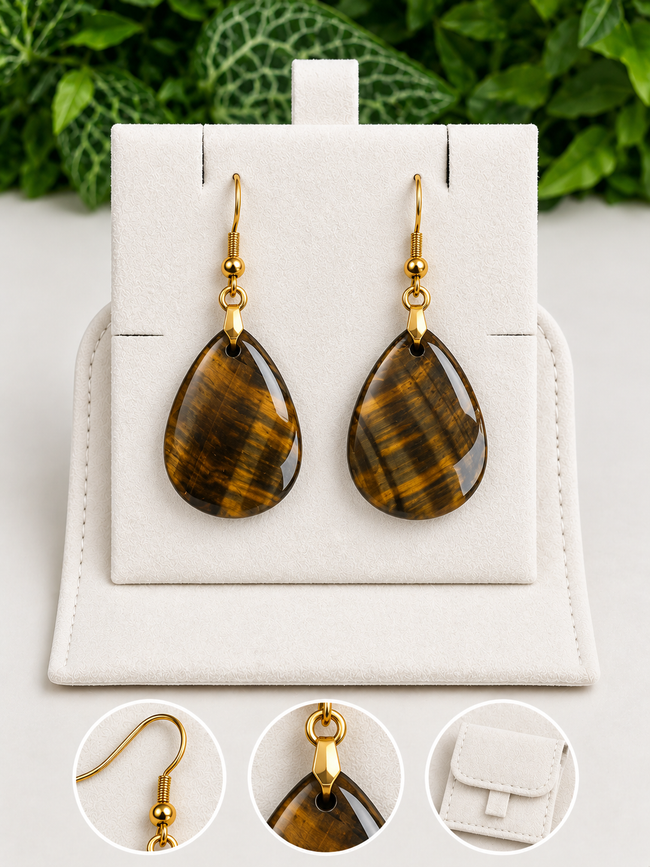 Coffret pour Boucles d’Oreilles – Supports en Acier Doré et Étui en Suédine