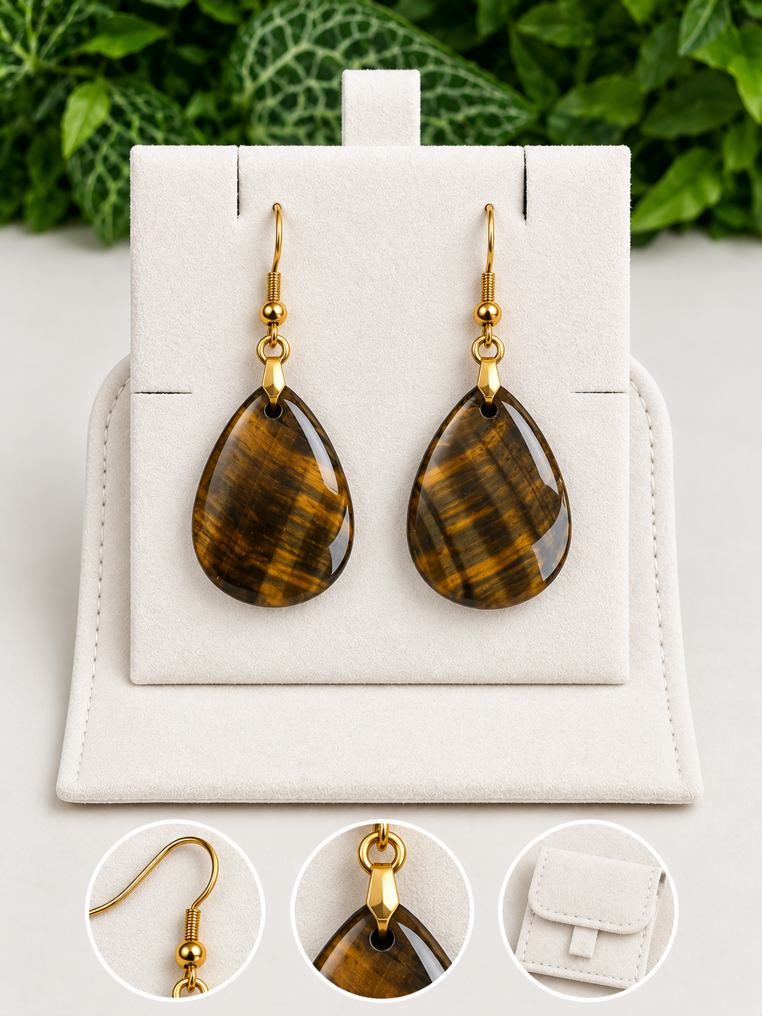 Coffret pour Boucles d’Oreilles – Supports en Acier Doré et Étui en Suédine