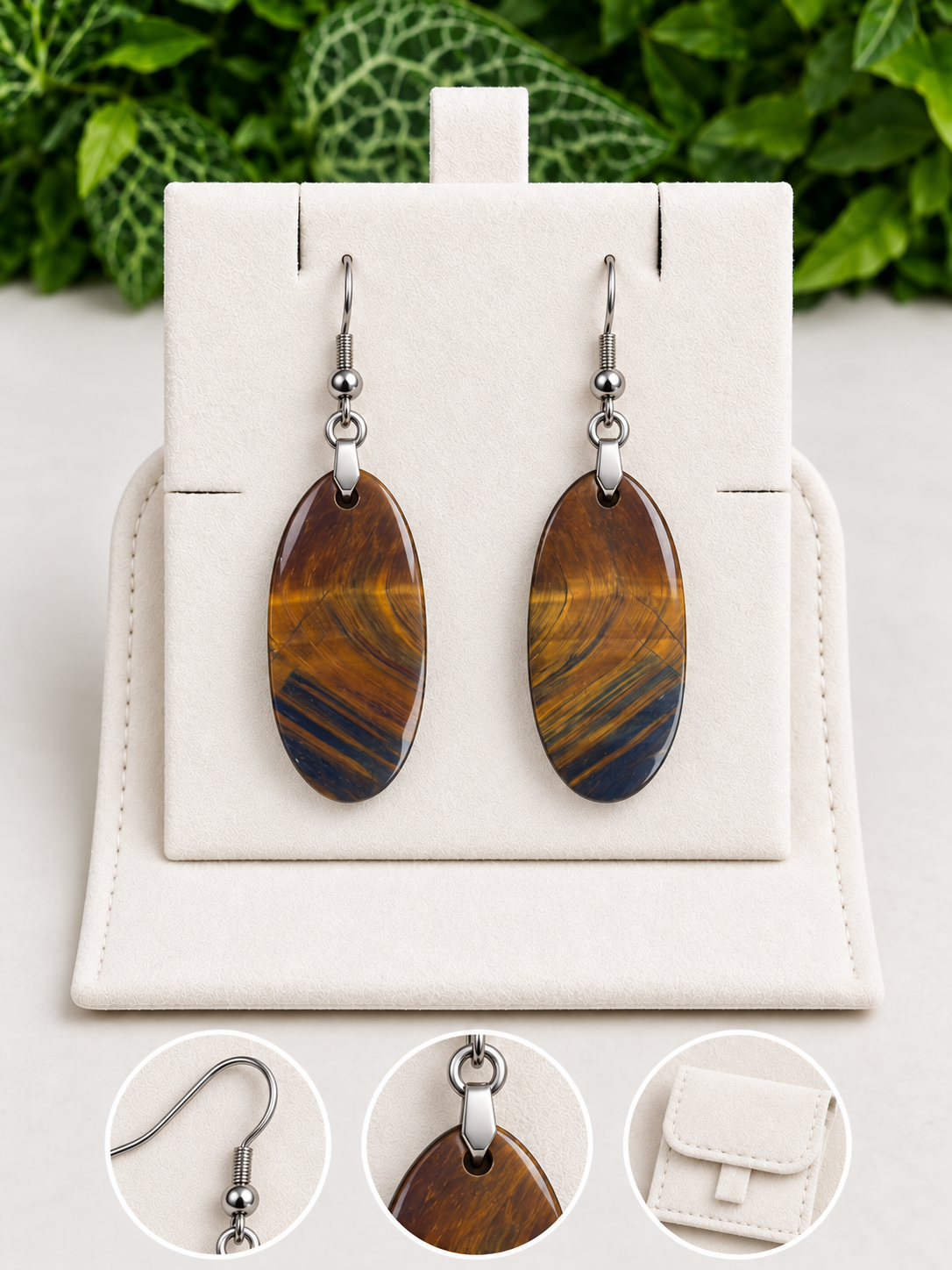 Coffret pour Boucles d’Oreilles – Supports en Acier Argenté et Étui en Suédine
