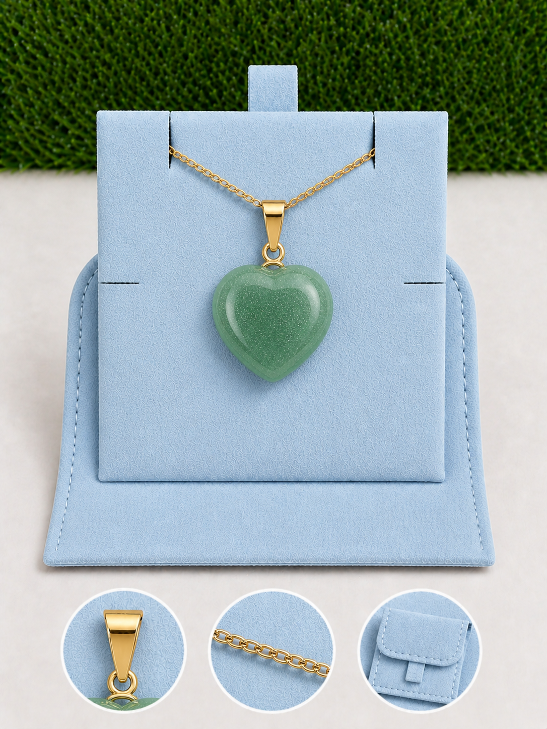 Box pendentif coeur couleur or - 50 cm (Chaîne +Bélière+Boite)
