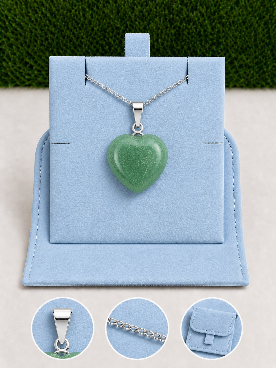 Box pendentif coeur couleur argent - 55 cm (Chaîne +Bélière+Boite)