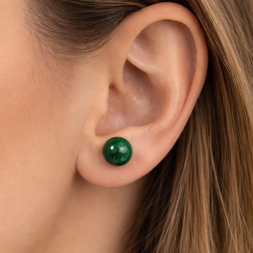 Boucles d'Oreilles Perles Malachite Argent 925