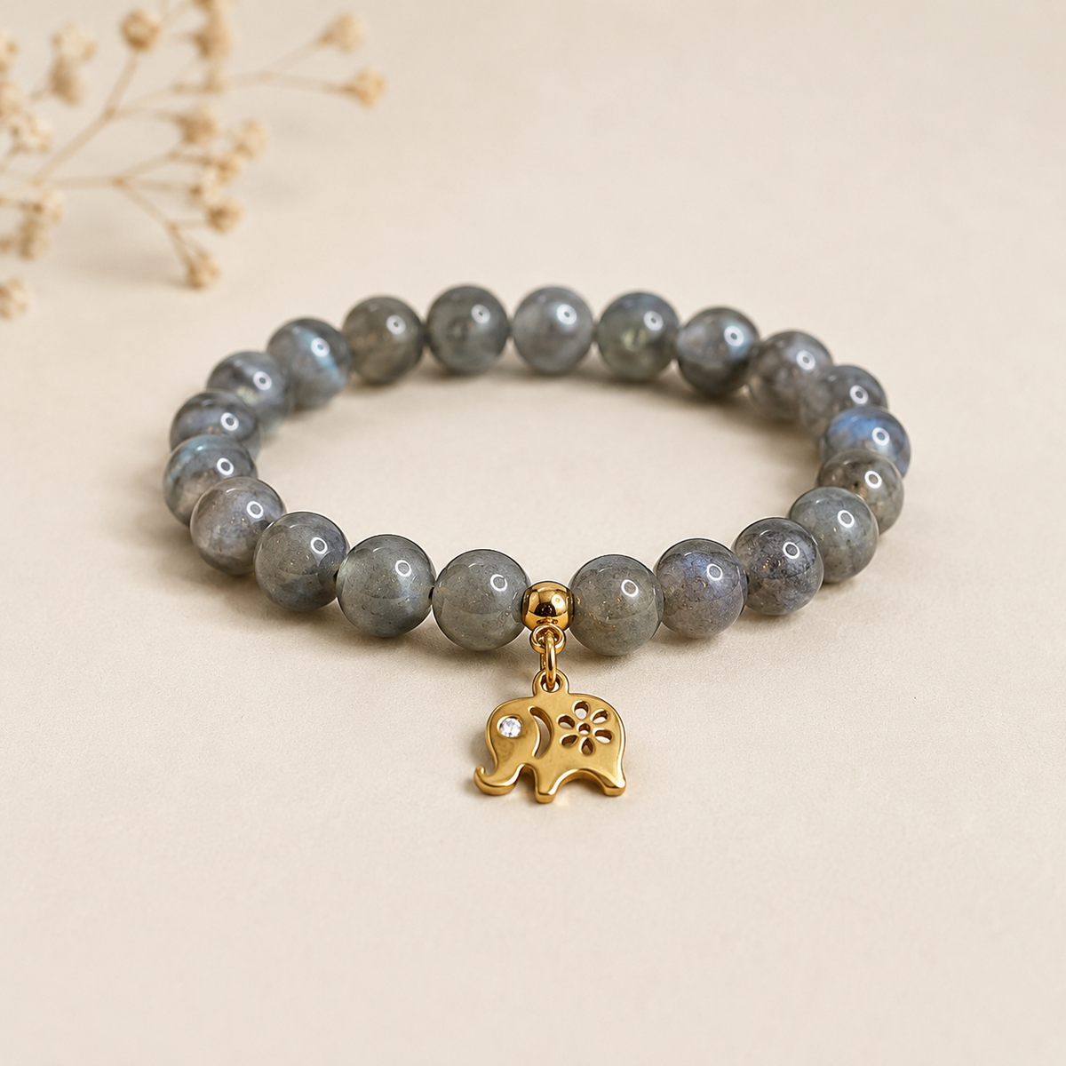 Charm Éléphant avec Strass en Acier Inoxydable