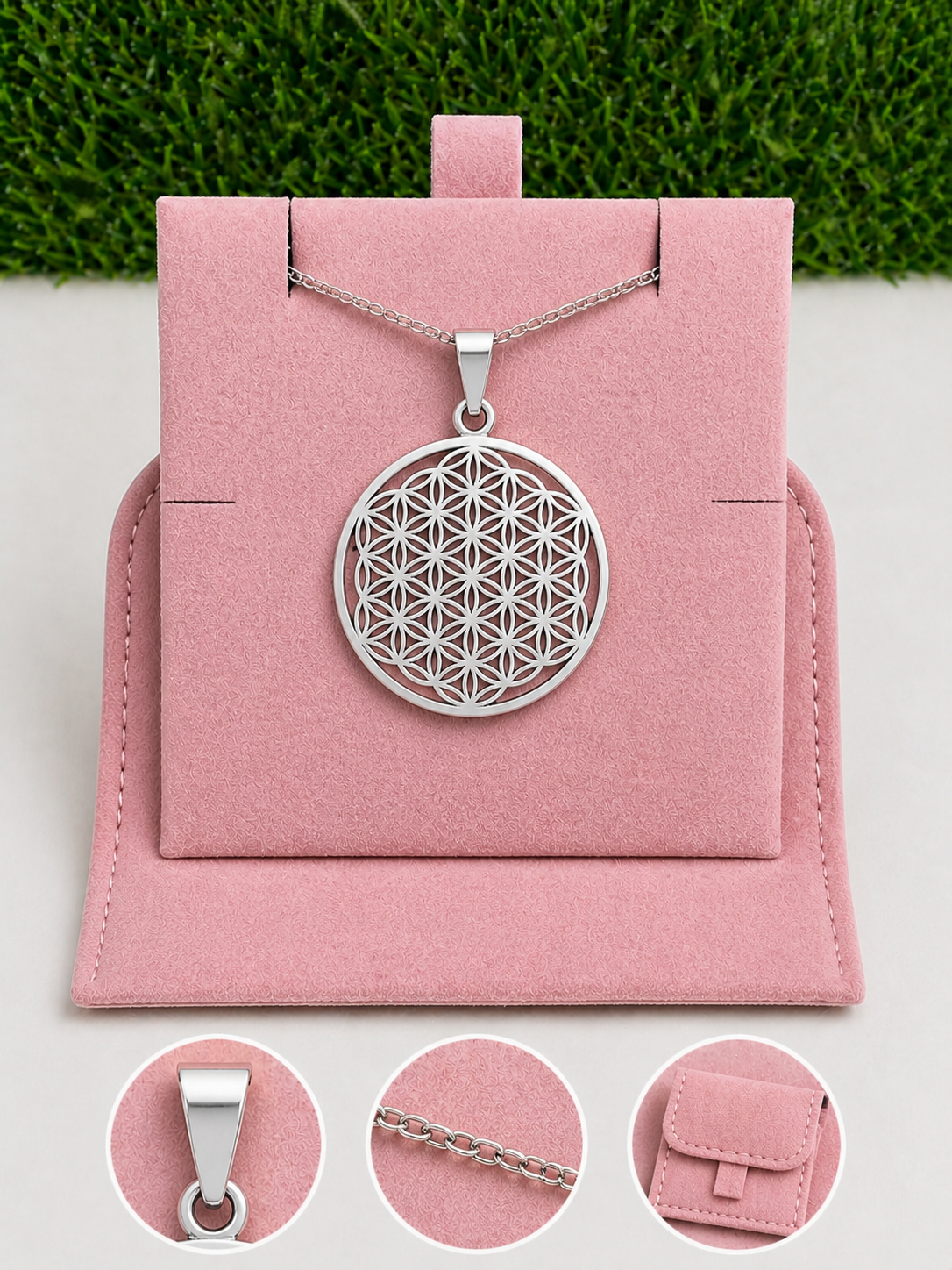 Accompagnez votre pendentif avec notre pack complet (chaîne + bélière + pochette ❤️)