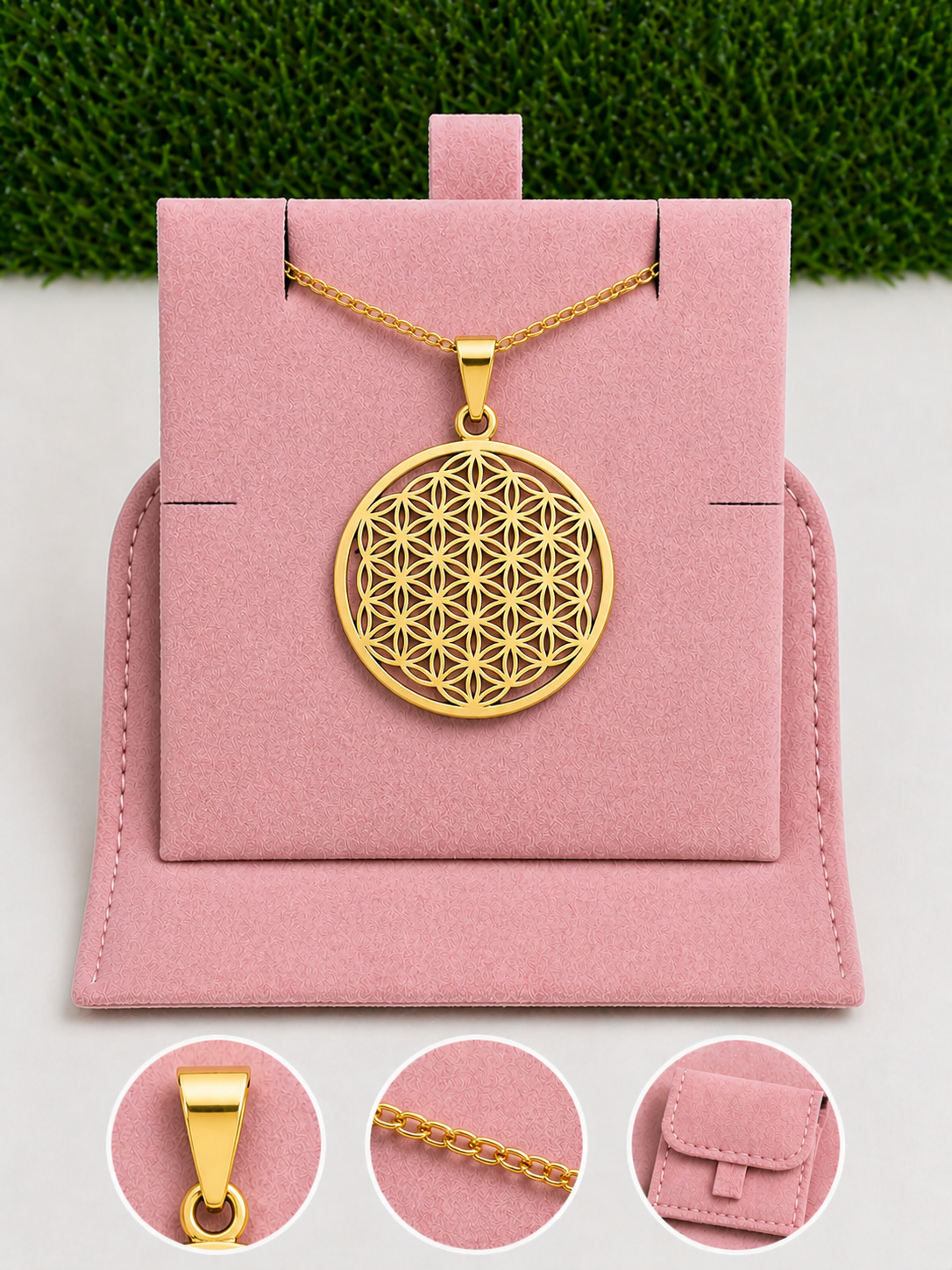 Box pendentif couleur or - 50 cm (Chaîne +Bélière+Boite)