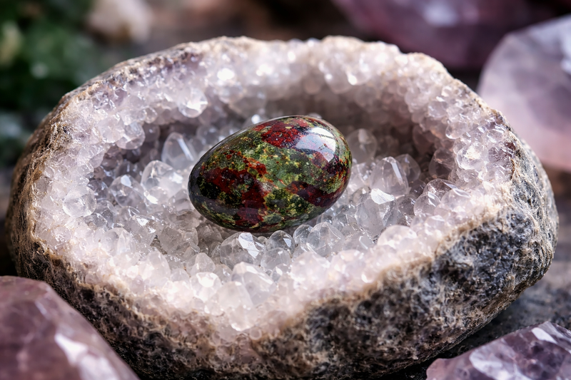 Rechargement sur géode de Quartz du Jaspe Sang de Dragon