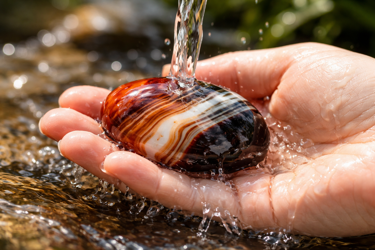 Entretenir la Sardonyx : nettoyage doux, purification et rechargement adapté.