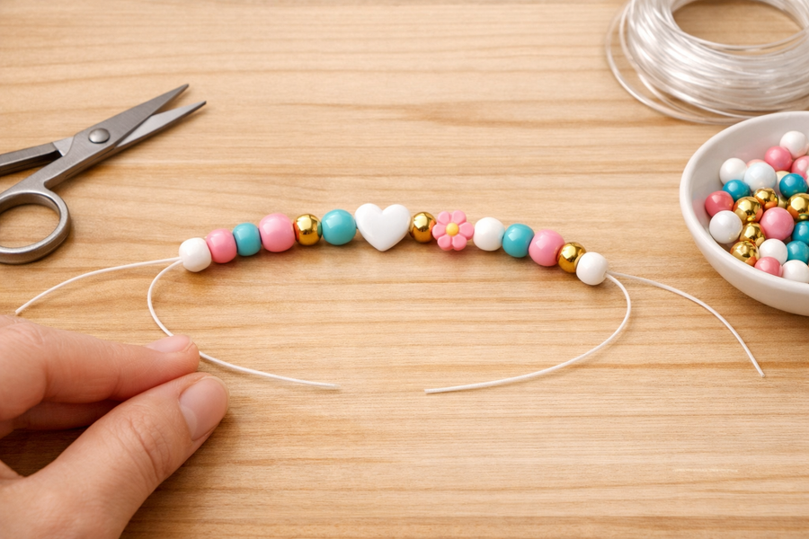 Préparer un bracelet en perles naturelles sur fil élastique