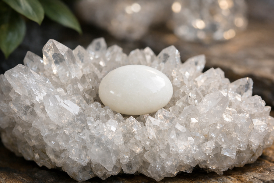 Purification du jade blanc sur amas de quartz
