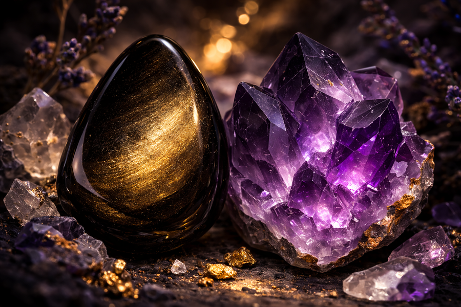 Obsidienne dorée et Améthyste