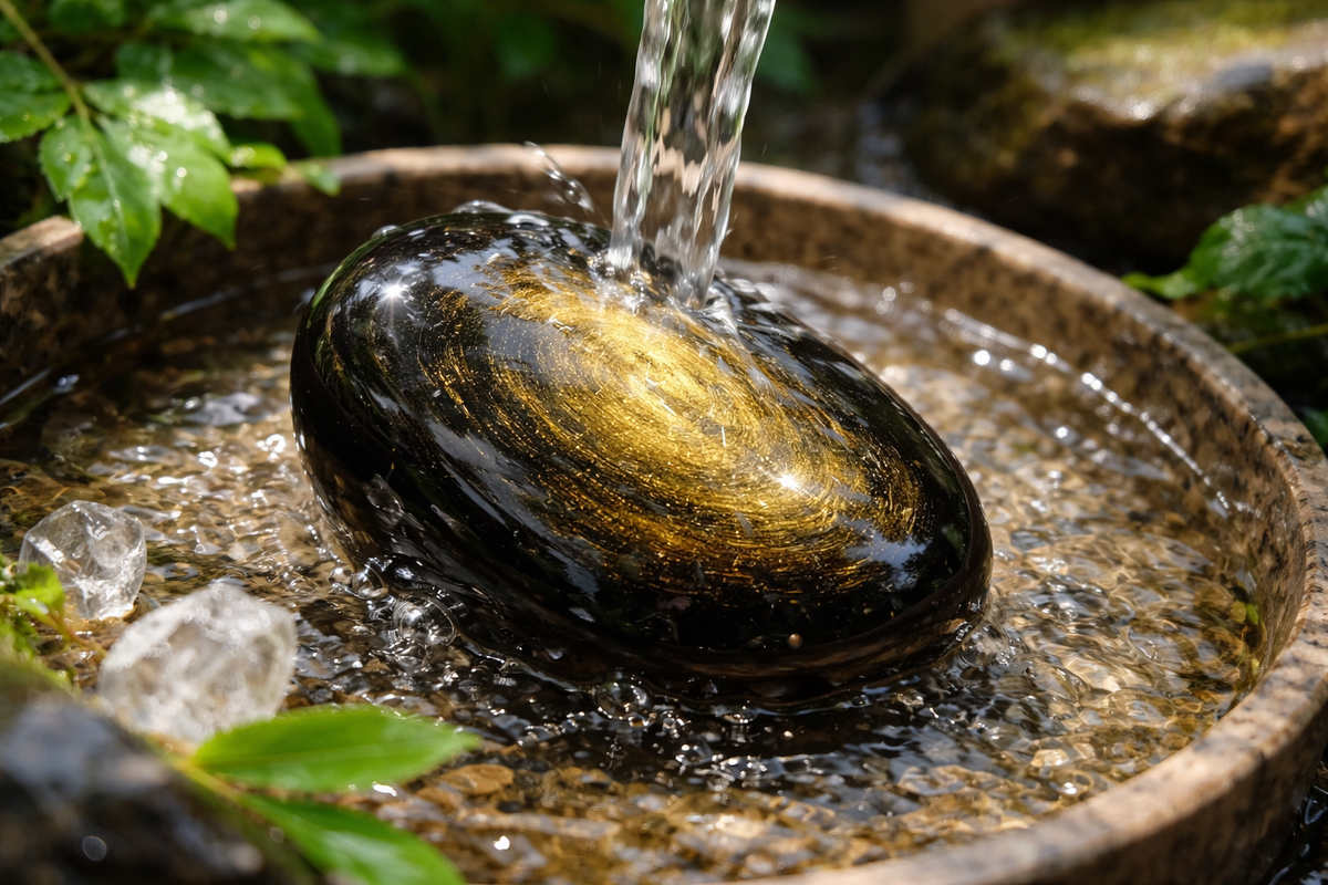 Purification de l’Obsidienne dorée à l’eau claire
