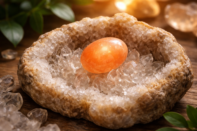 Rechargement sur géode de Quartz de la Pierre de Lune Orange