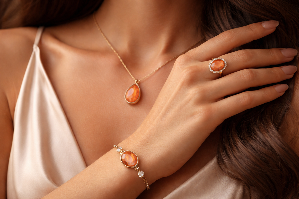 Porter la Pierre de Lune Orange en bijoux