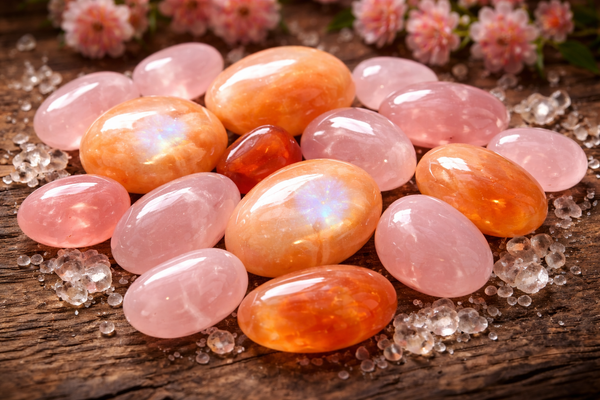 Pierre de Lune Orange et Quartz Rose