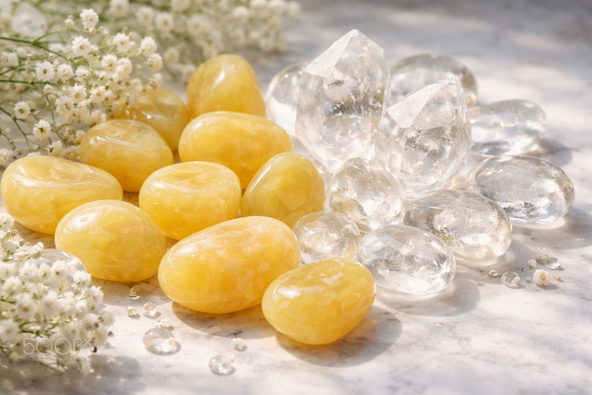 Jade jaune et Cristal de roche