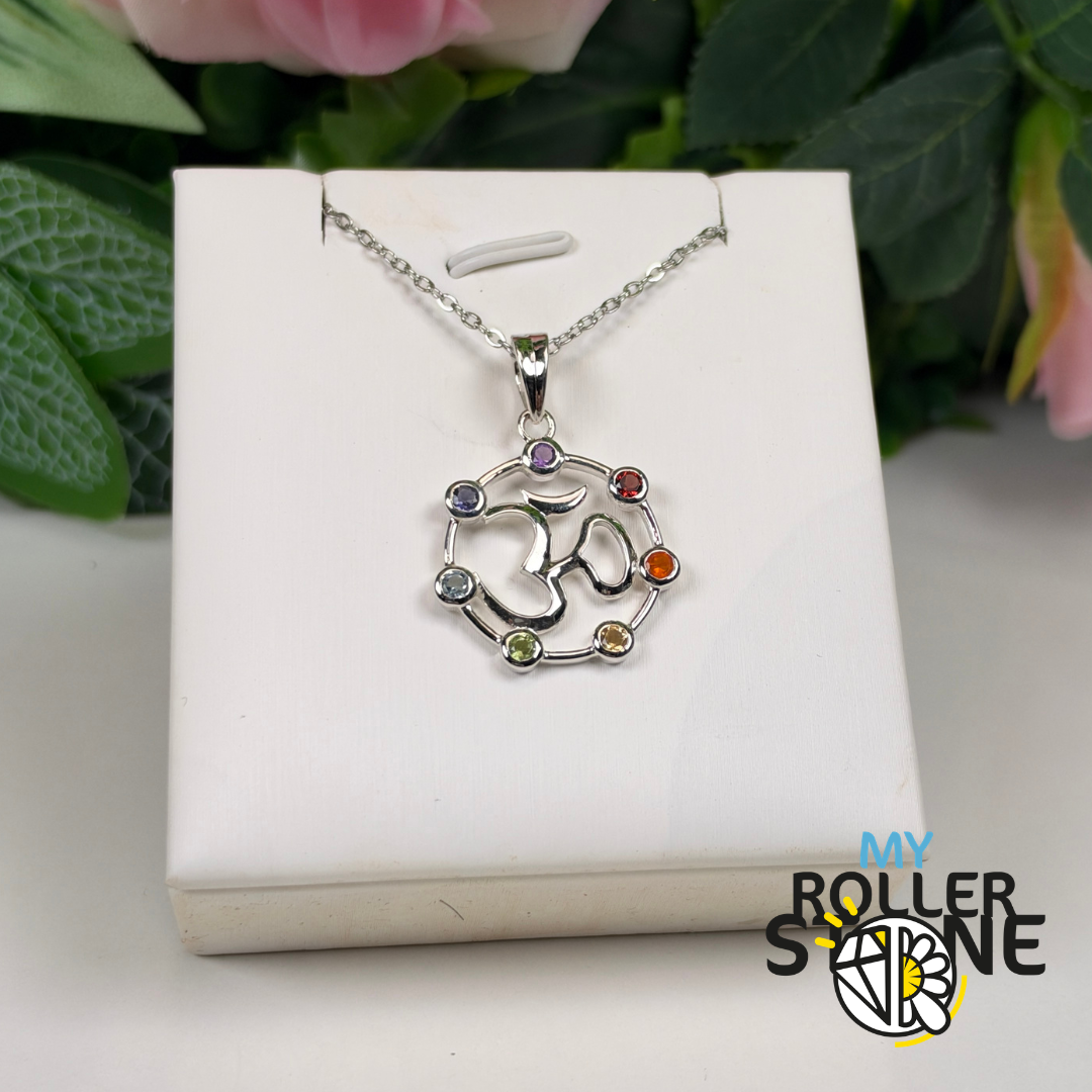 Pendentif AUM 7 Chakras en Argent 925 et Pierres Naturelles