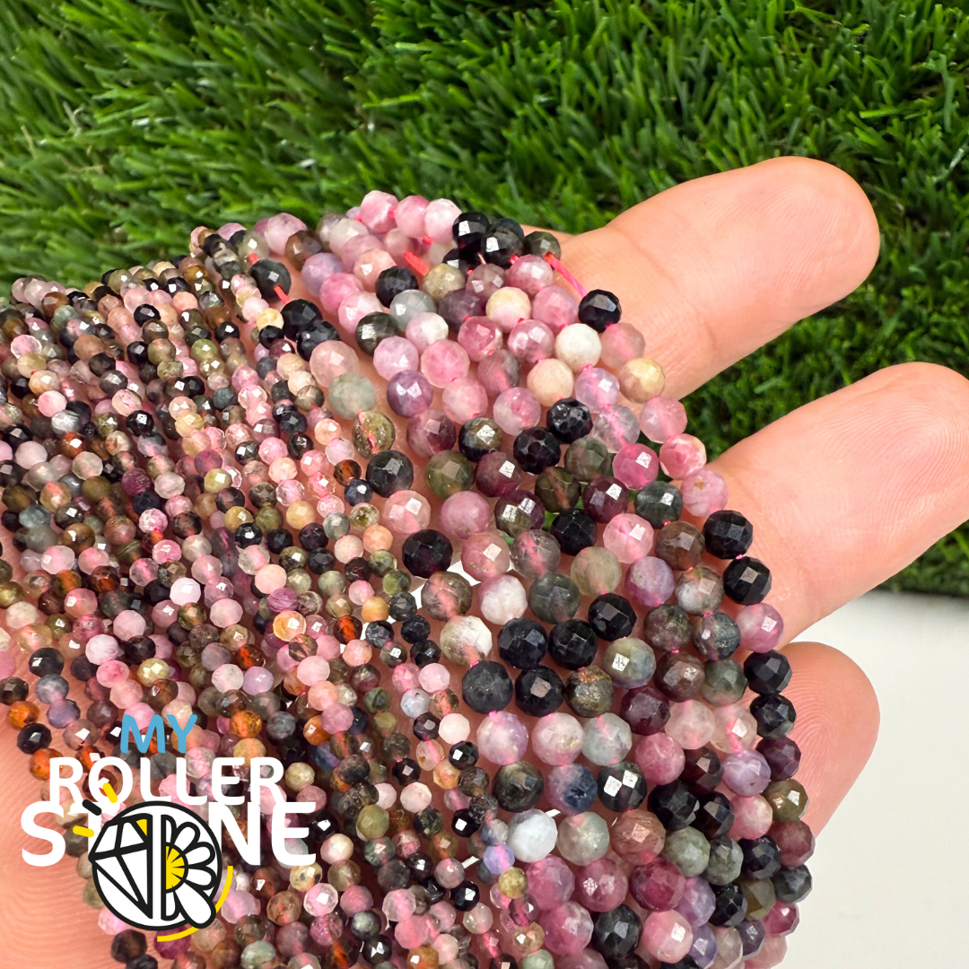 10 Perles Rondelles En Tourmaline Multicolore Facettées - Dimensions 3x2mm, Référence 455, Pour Création Bijoux