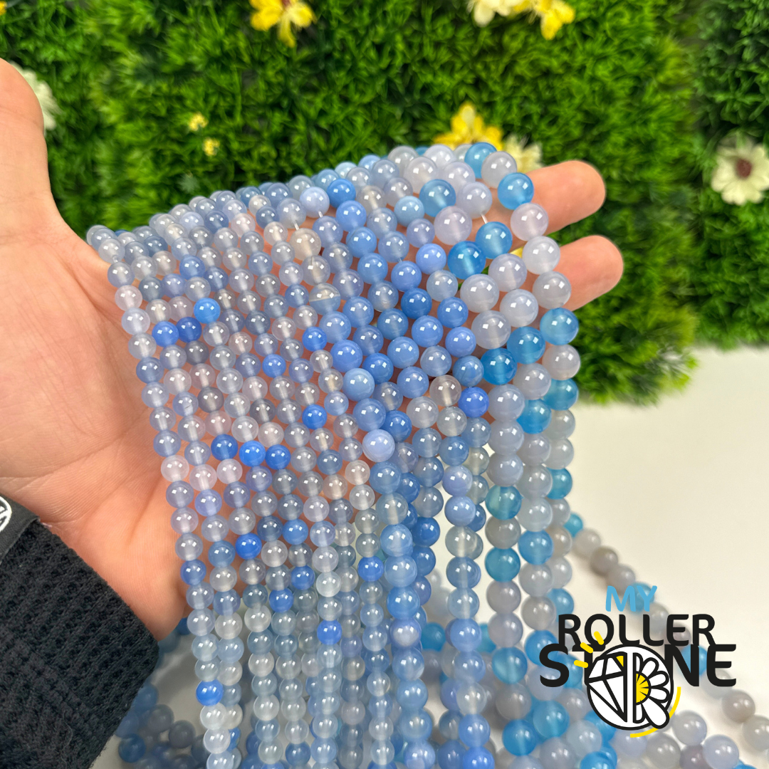Perle Agate bleue 3A Duo
