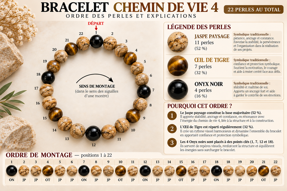 Bracelet Chemin de Vie 4 – Jaspe paysage, Œil de tigre & Onyx noir