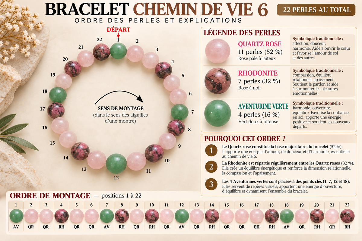 Bracelet Chemin de Vie 6 – Quartz rose, Rhodonite & Aventurine verte
