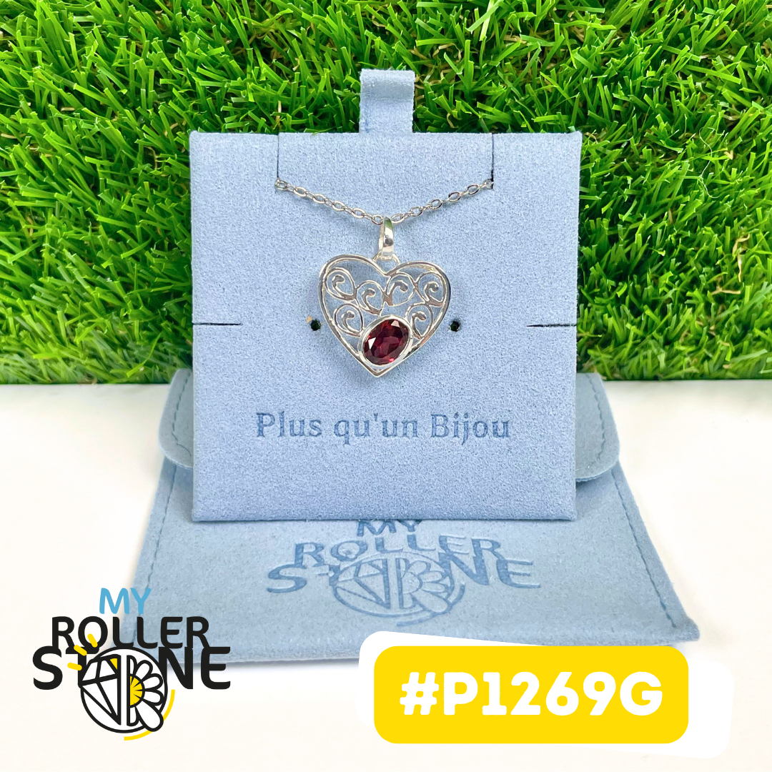 Pendentif Coeur Grenat Argent 925 #P1269G
