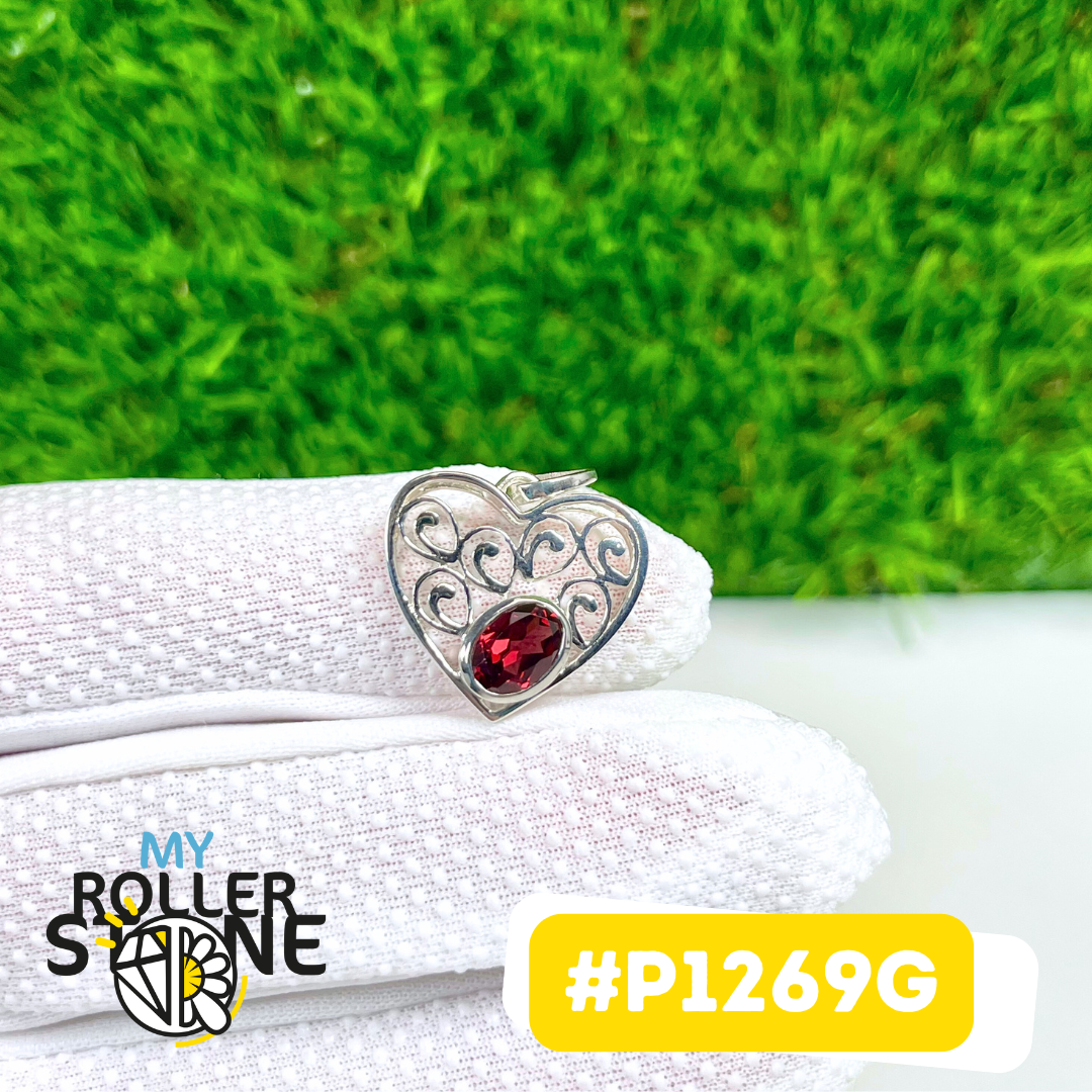 Pendentif Coeur Grenat Argent 925 #P1269G