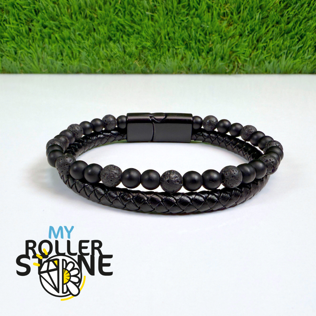 Bracelet en cuir et pierre de lave My Roller Stone