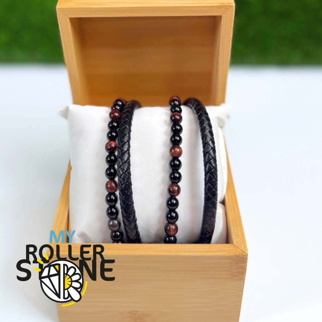 Bracelet Cuir Oeil de Tigre Rouge