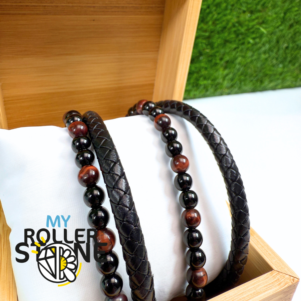 Bracelet Cuir Oeil de Tigre Rouge