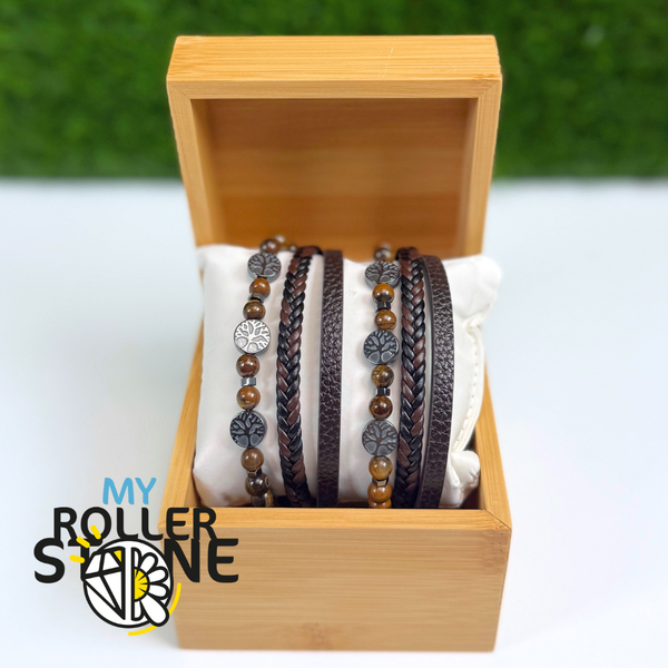 Bracelet en cuir PU Arbre de Vie avec œil de tigre