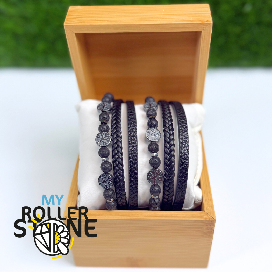 Bracelet Cuir Arbre de vie Pierre de Lave