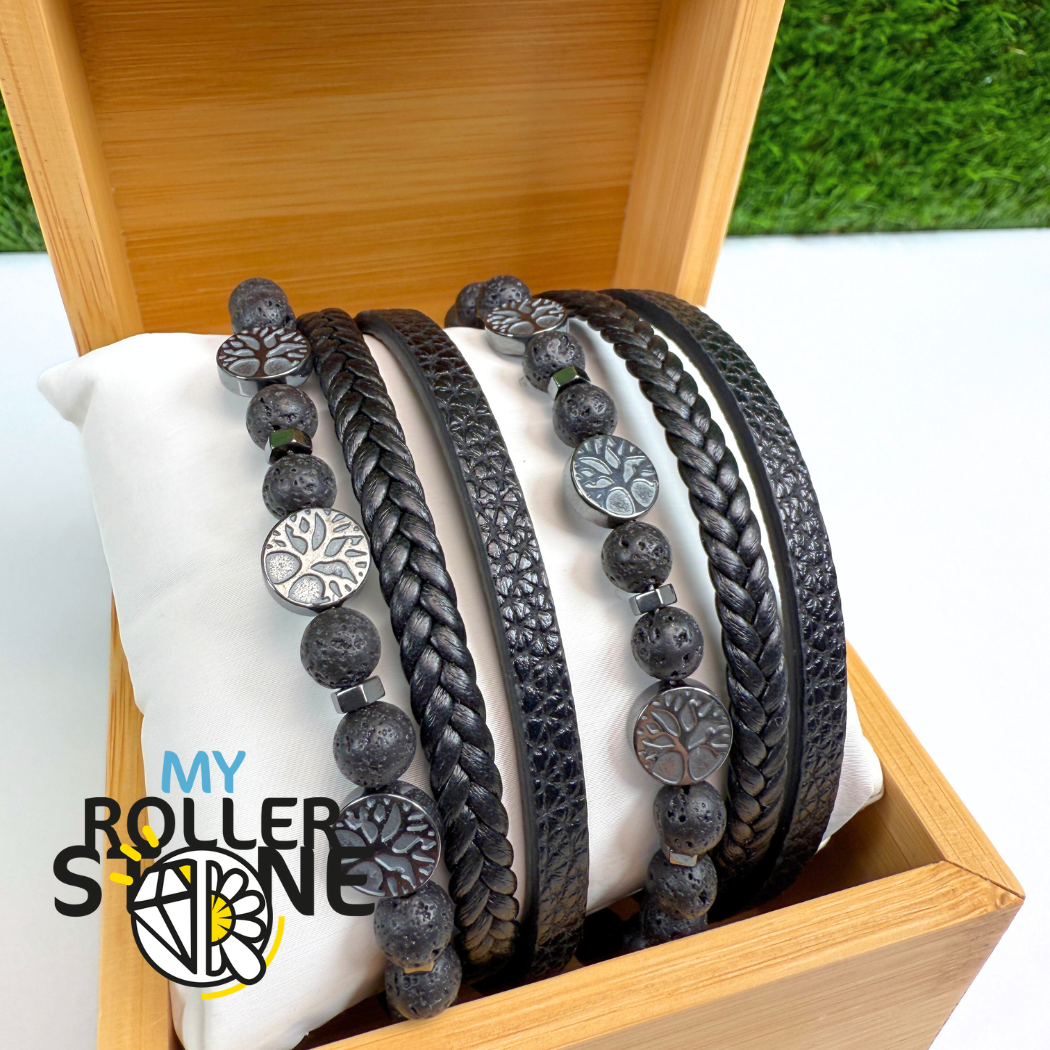 Bracelet Cuir Arbre de vie Pierre de Lave