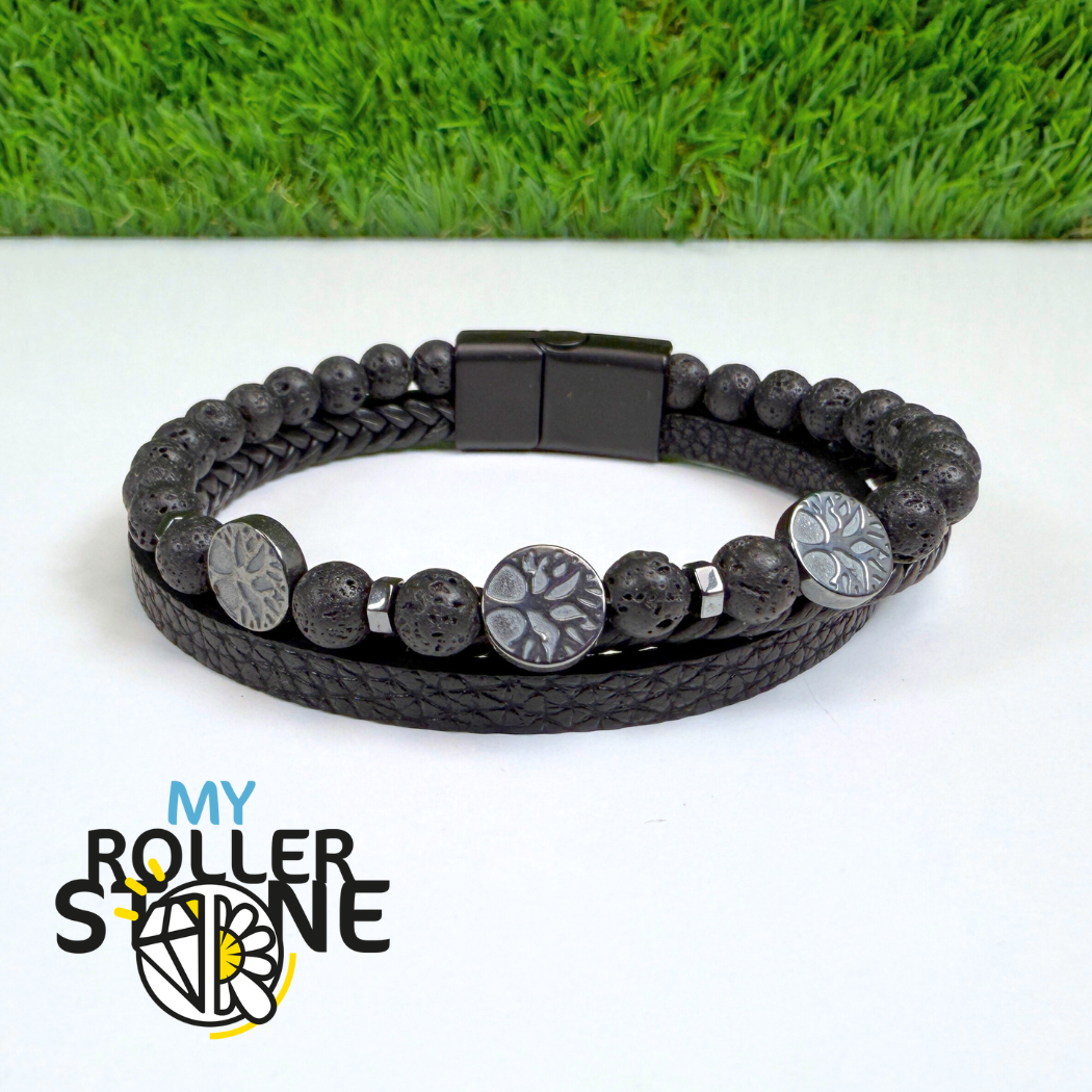 Bracelet Cuir Arbre de vie Pierre de Lave