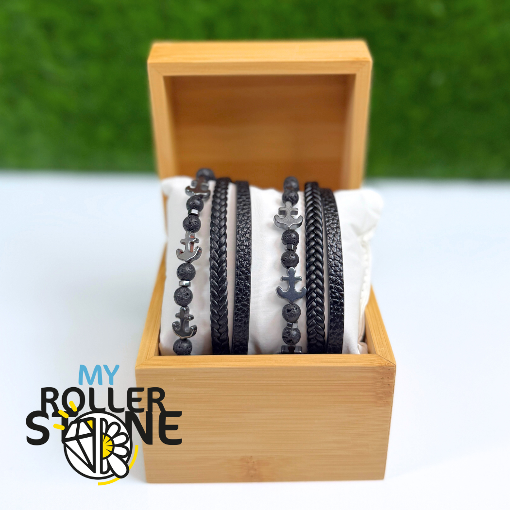 Bracelet Cuir Ancre Pierre de Lave