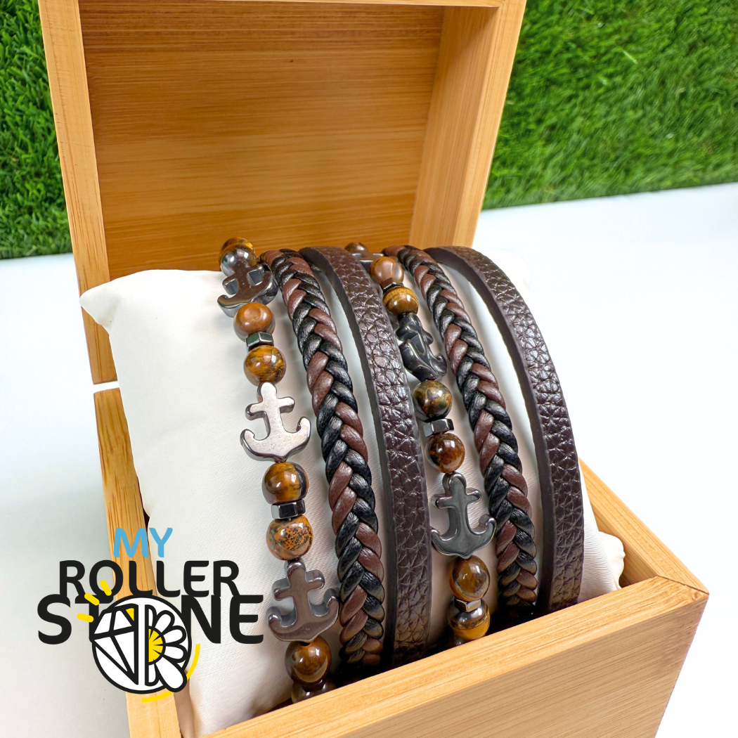 Bracelet Cuir Ancre Oeil de Tigre