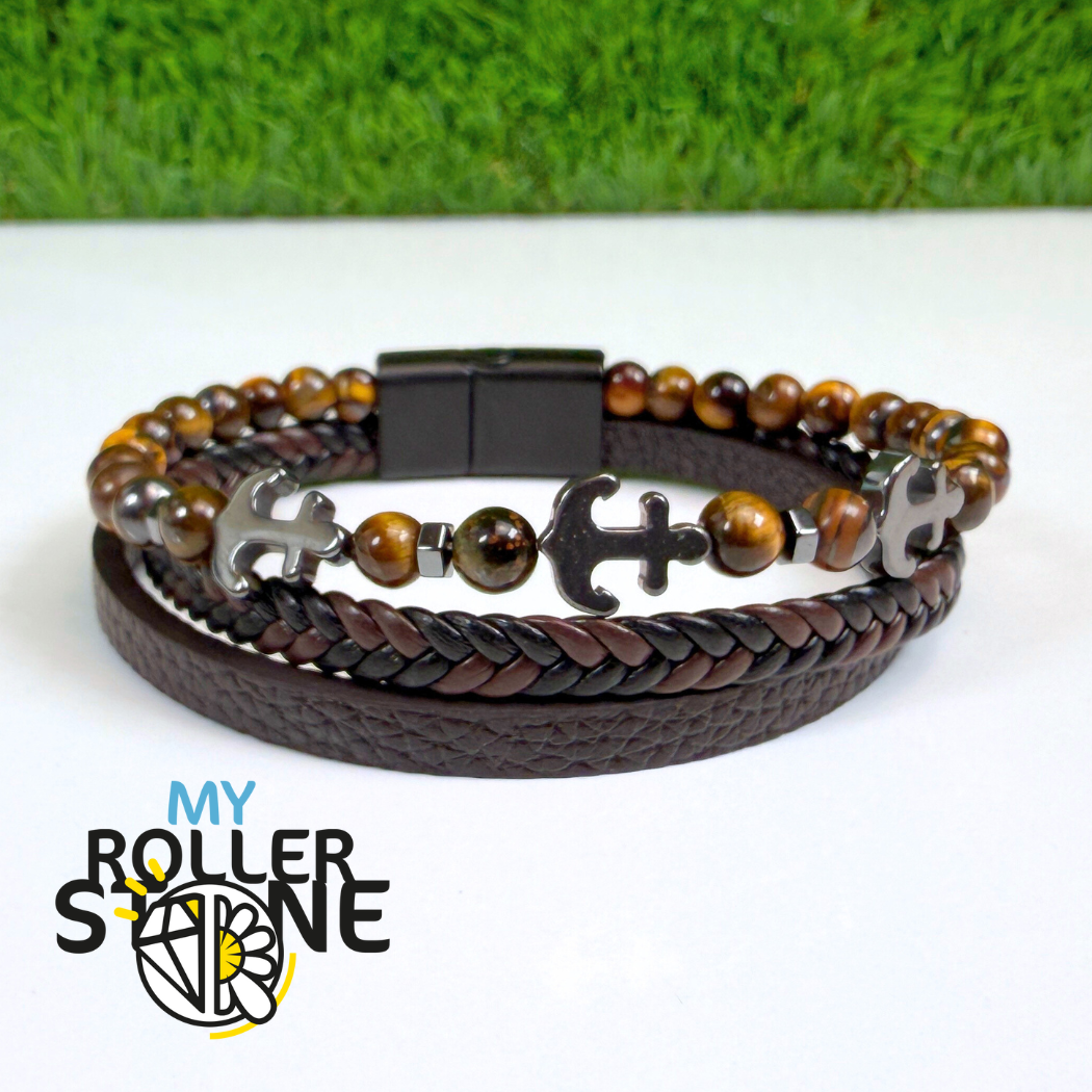 Bracelet Cuir Ancre Oeil de Tigre