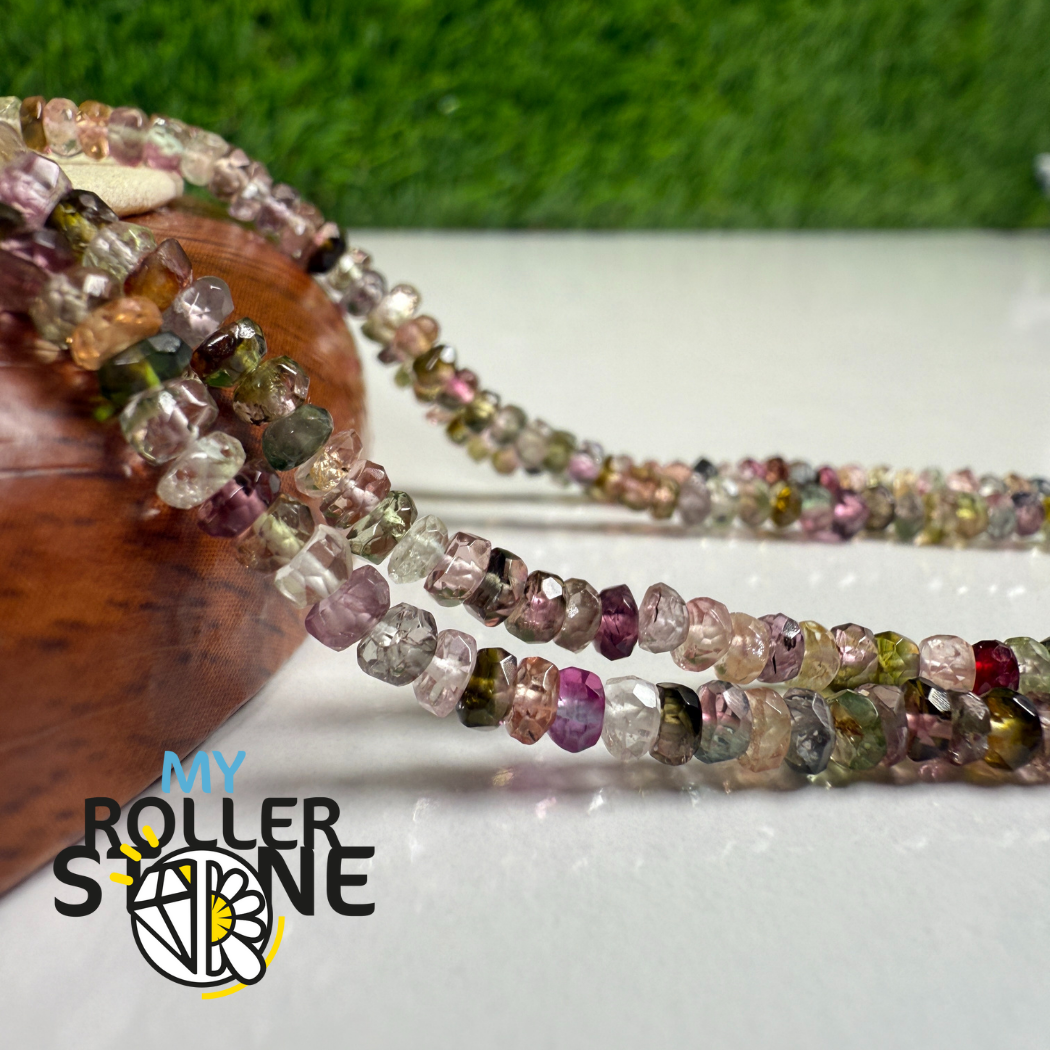 Perles de Tourmaline Pastèque,Bi-color facettées – Fil de perles graduées