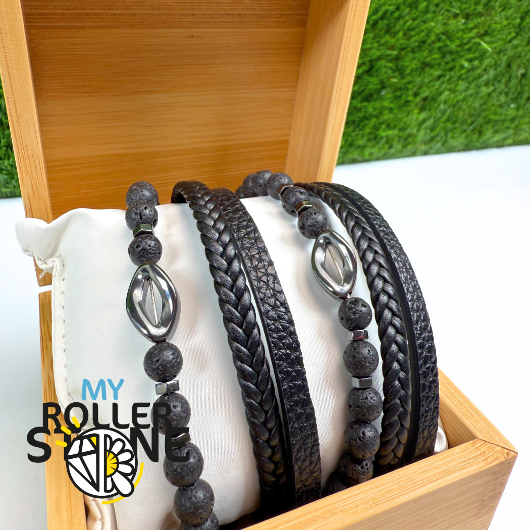 Bracelet Cuir Losange Pierre de Lave