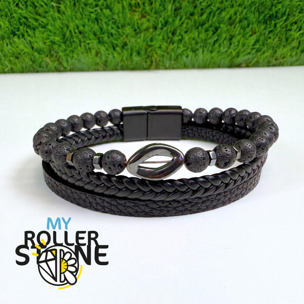 Bracelet Cuir Losange Pierre de Lave