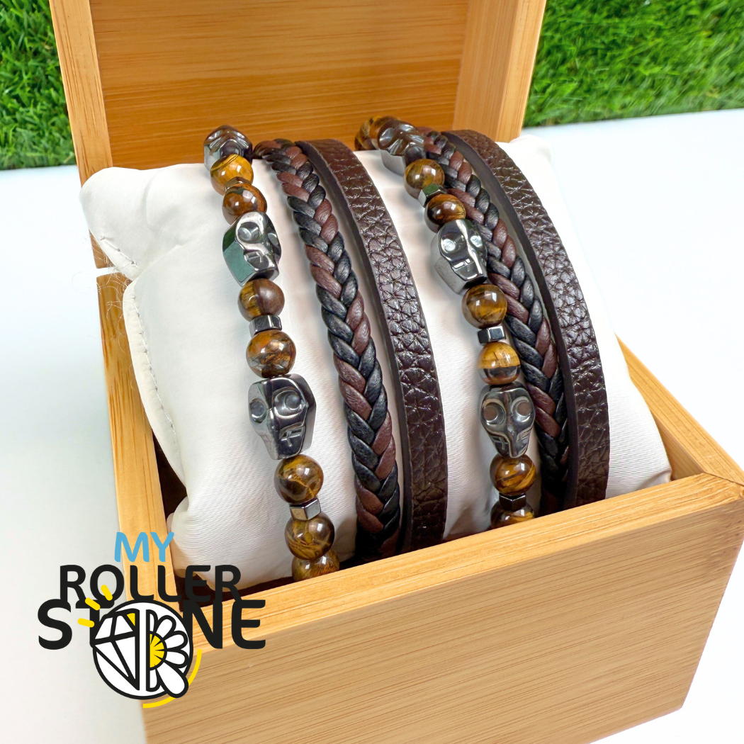 Bracelet Cuir Tête-de-Mort Oeil de Tigre