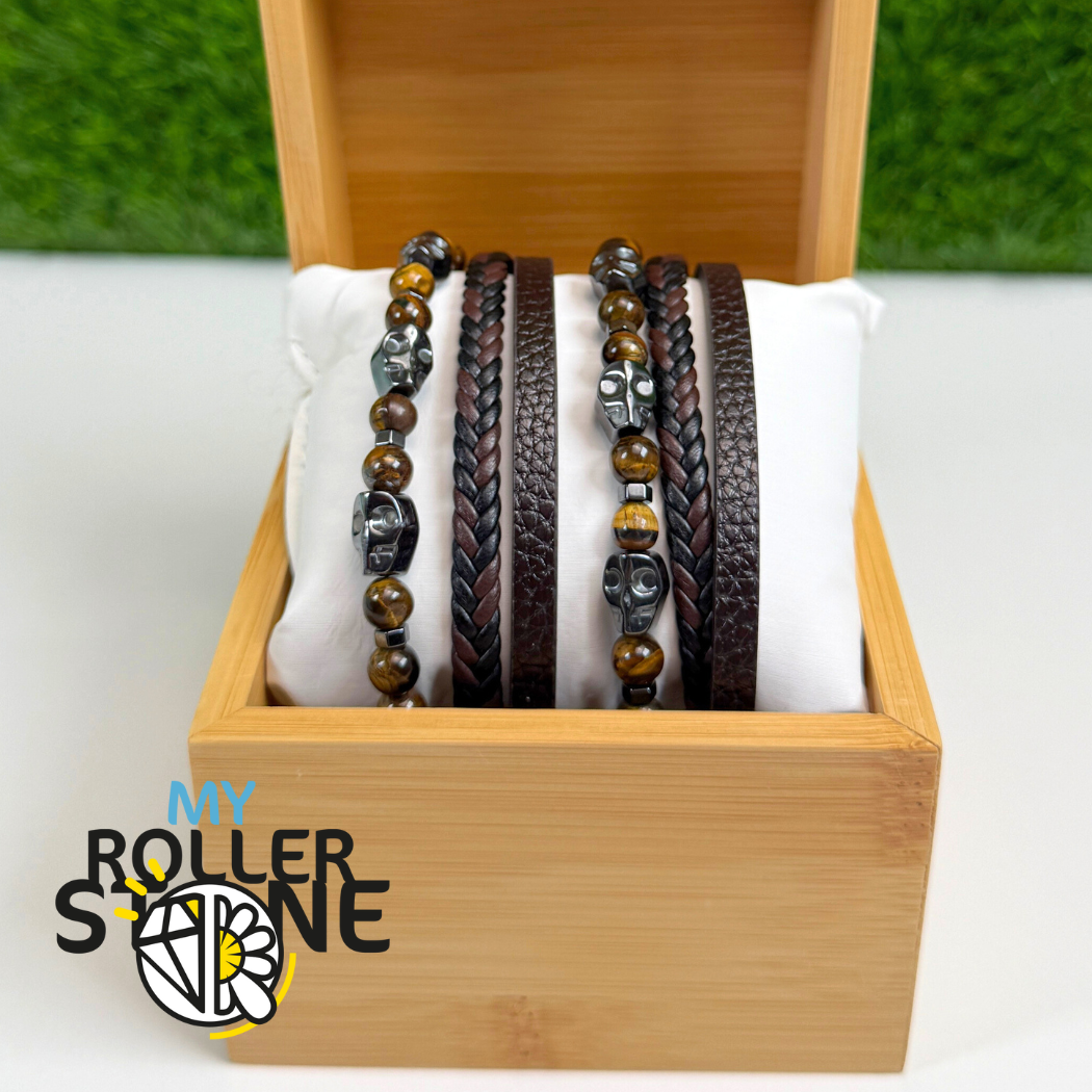 Bracelet Cuir Tête-de-Mort Oeil de Tigre