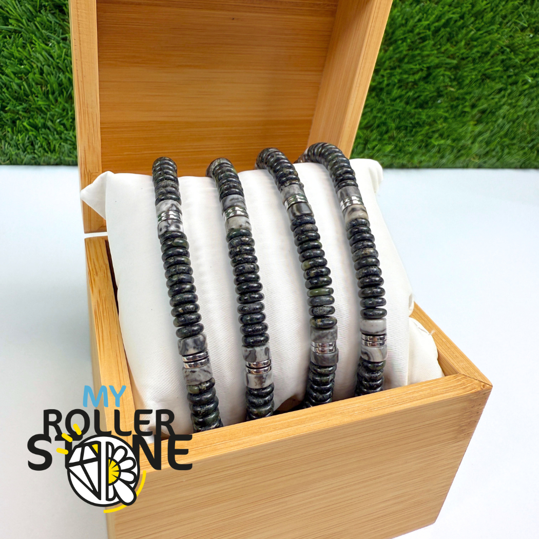 Bracelet Jaspe Kambaba et Jaspe picasso noir