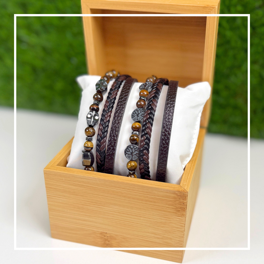 Bracelets pour hommes en pierres naturelles et cuir