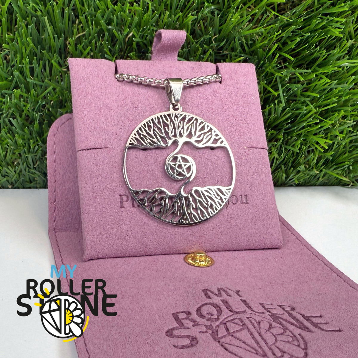 Pendentif Arbre de vie et étoile acier inoxydable argenté